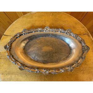 Vintage Silver Plate Serving Dish a baroque-style border engraved scroll center